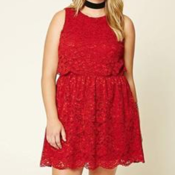 Forever 21 Dresses & Skirts - Forever 21 F21 Plus Size Red Rose Lace Dress 2X